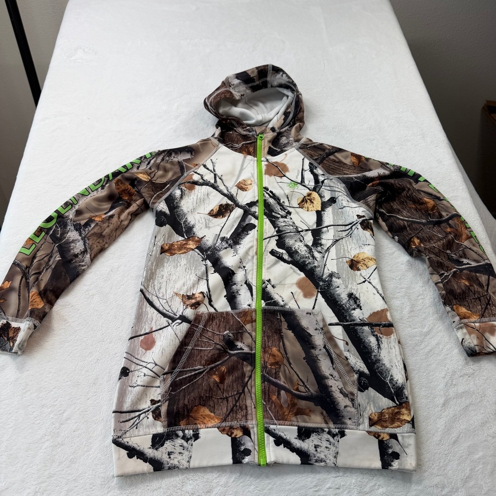 Legendary Whitetails Full Zip Hoodie Youth L 14/16 Camo Good Neon Green Accents